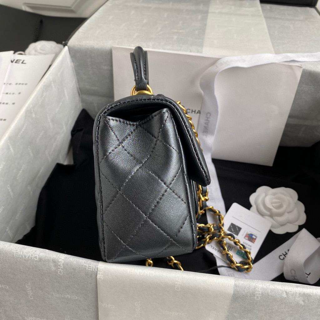 Chanel AS2431 Mini flap Lambskin bag with top handle silver gray