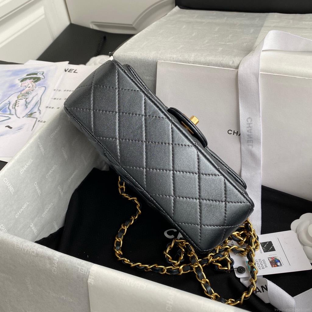Chanel AS2431 Mini flap Lambskin bag with top handle silver gray