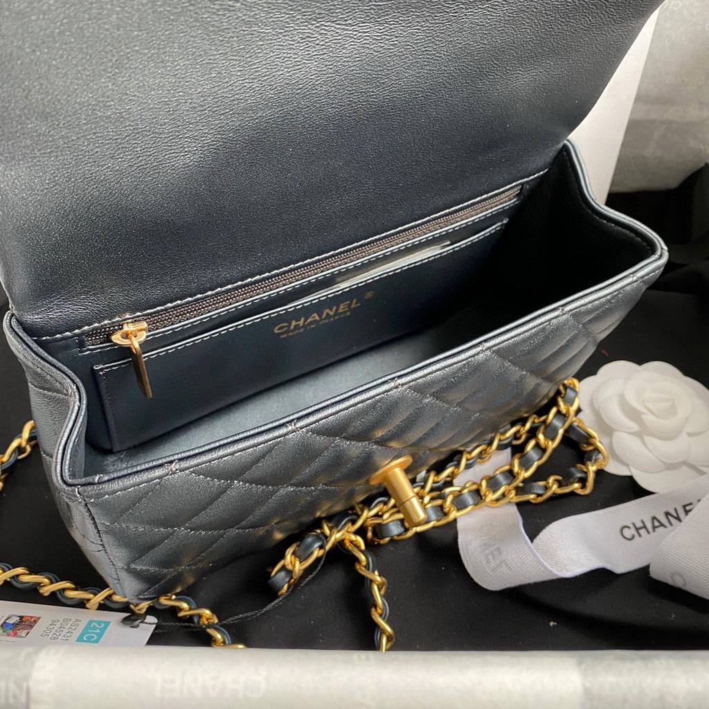 Chanel AS2431 Mini flap Lambskin bag with top handle silver gray