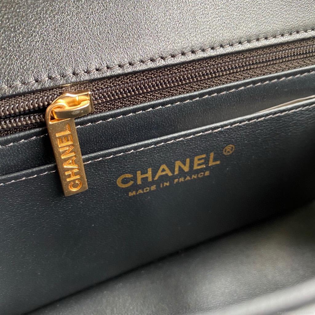 Chanel AS2431 Mini flap Lambskin bag with top handle silver gray