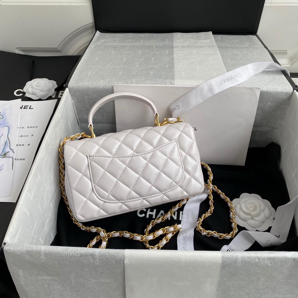 Chanel AS2431 Mini flap Lambskin bag with top handle white