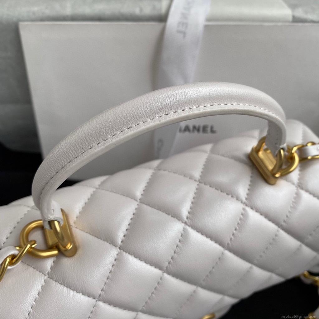 Chanel AS2431 Mini flap Lambskin bag with top handle white