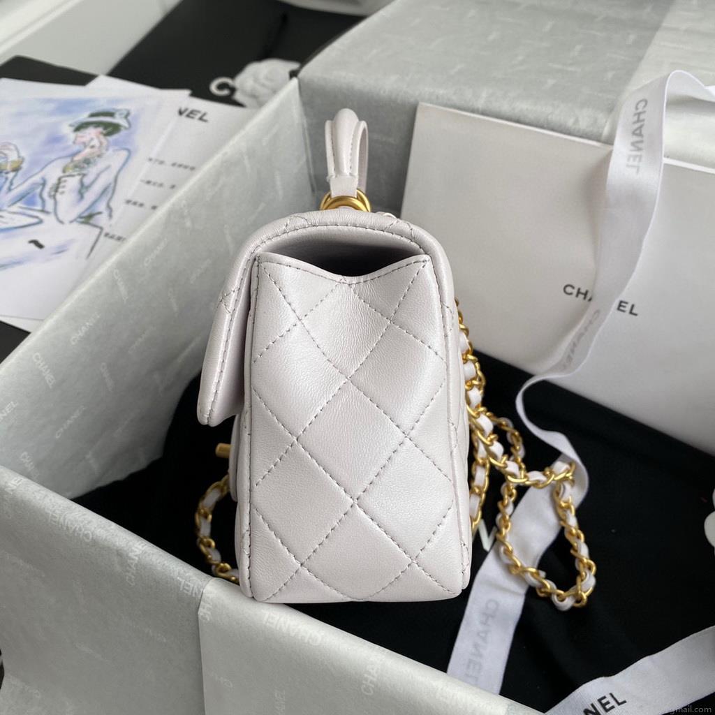 Chanel AS2431 Mini flap Lambskin bag with top handle white