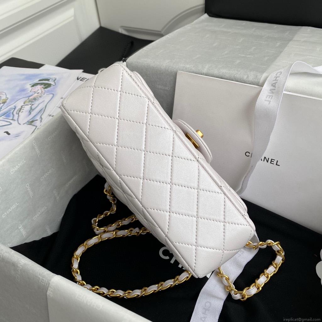 Chanel AS2431 Mini flap Lambskin bag with top handle white