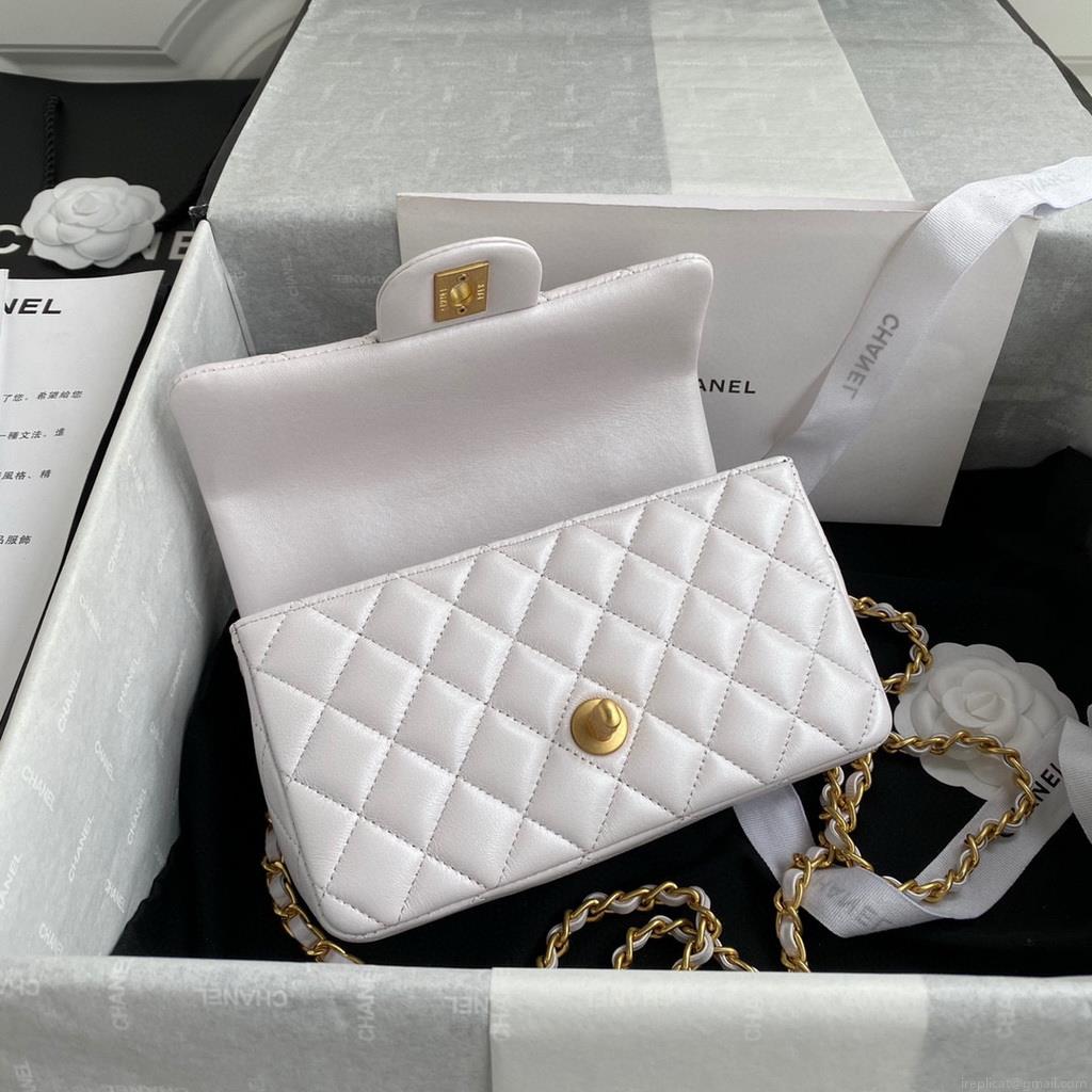 Chanel AS2431 Mini flap Lambskin bag with top handle white