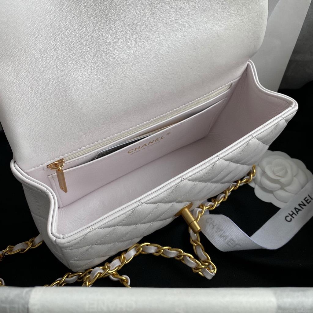 Chanel AS2431 Mini flap Lambskin bag with top handle white