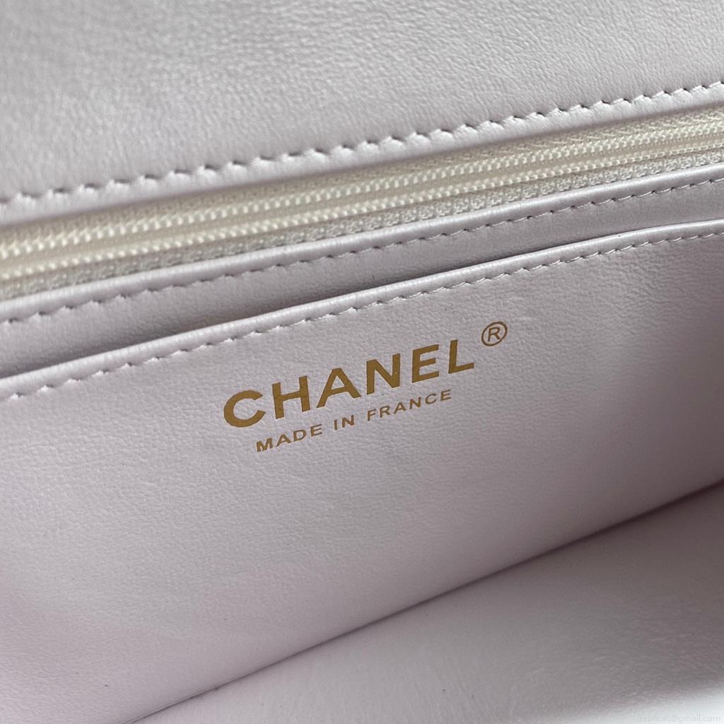 Chanel AS2431 Mini flap Lambskin bag with top handle white