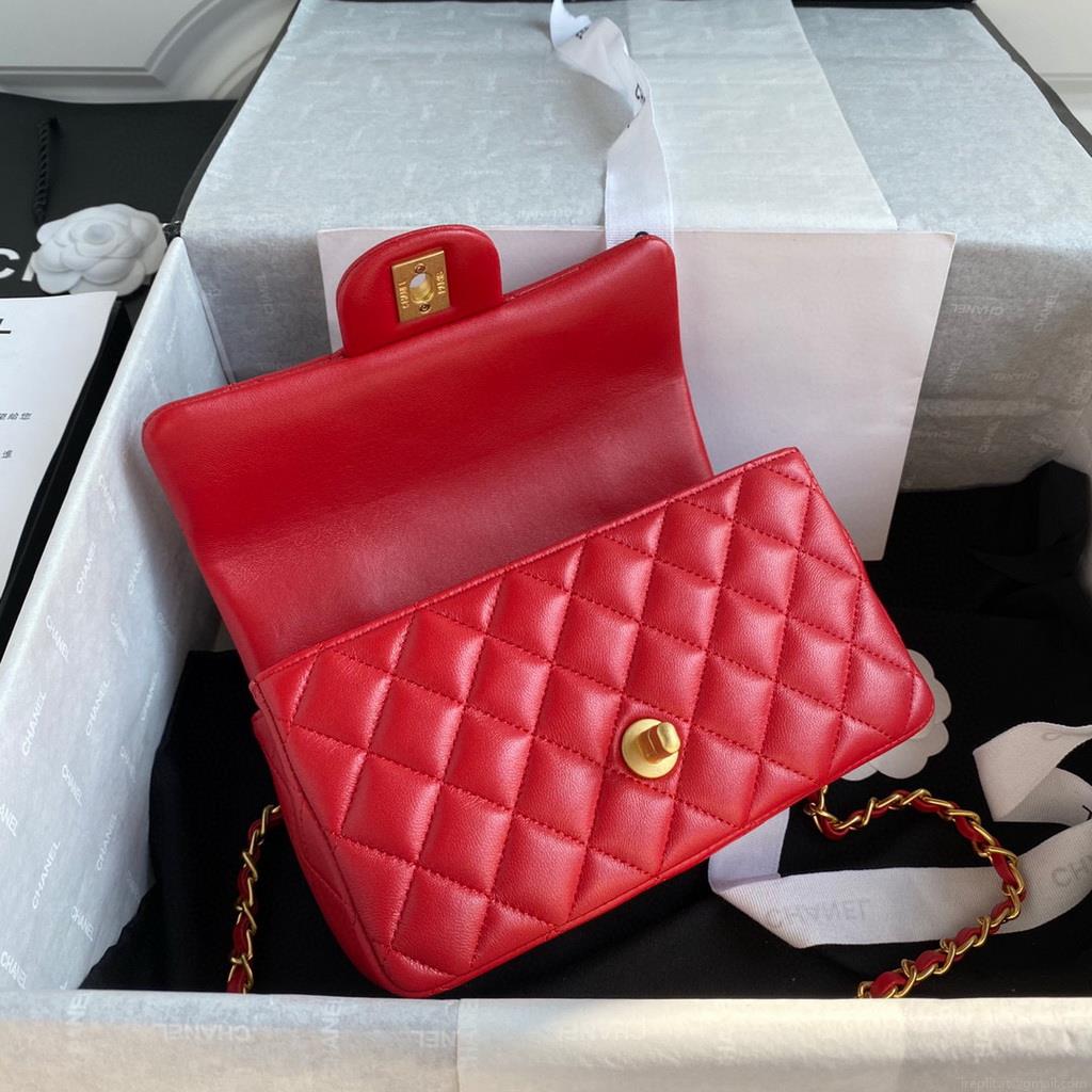 Chanel AS2431 Mini flap Lambskin bag with top handle Red