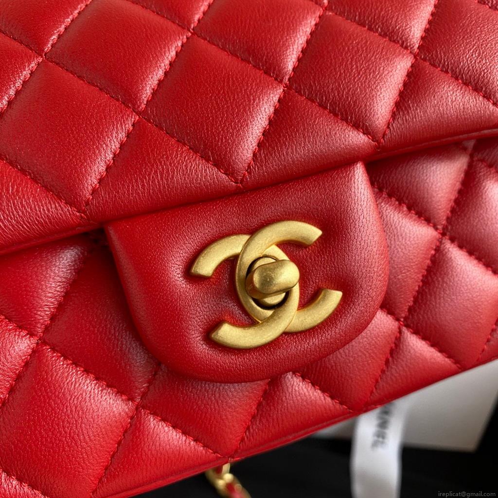 Chanel AS2431 Mini flap Lambskin bag with top handle Red