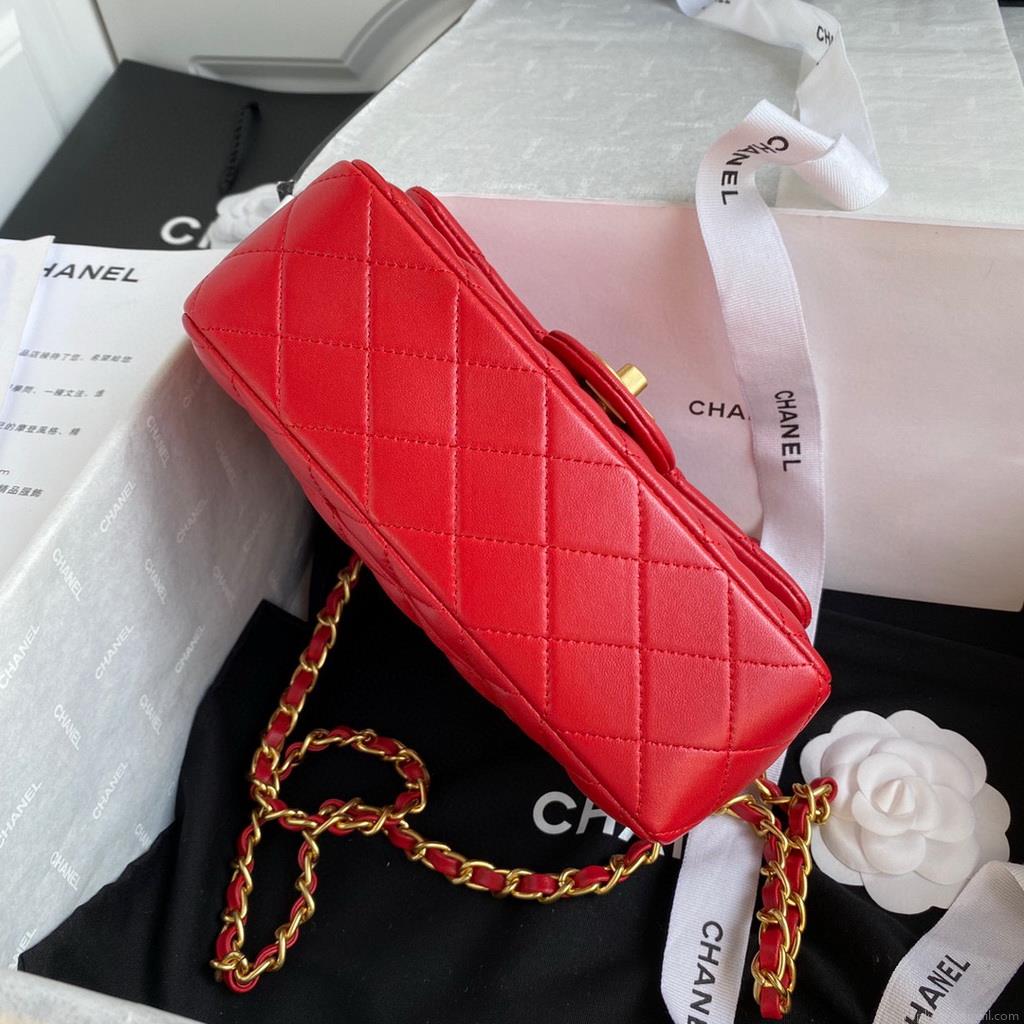 Chanel AS2431 Mini flap Lambskin bag with top handle Red