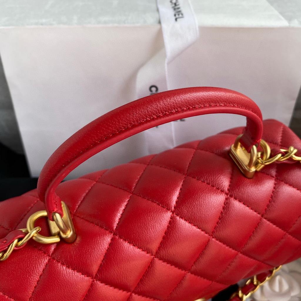 Chanel AS2431 Mini flap Lambskin bag with top handle Red