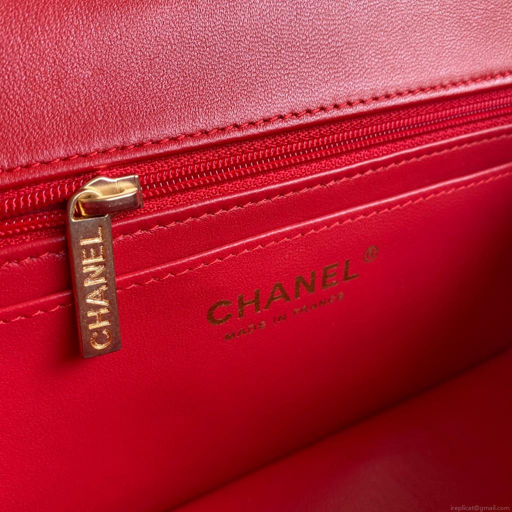 Chanel AS2431 Mini flap Lambskin bag with top handle Red