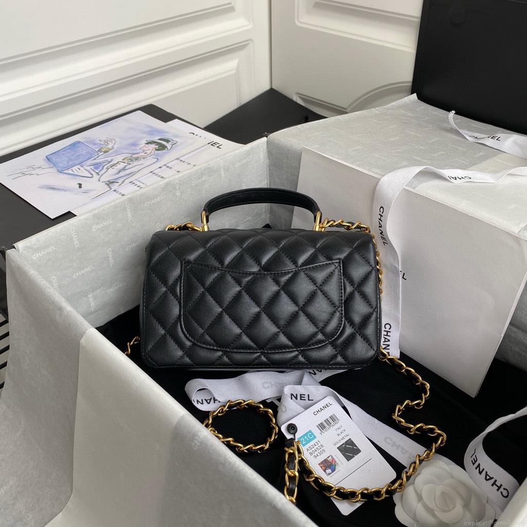 Chanel AS2431 Mini flap Lambskin bag with top handle Black