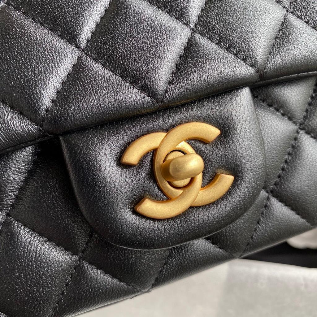 Chanel AS2431 Mini flap Lambskin bag with top handle Black