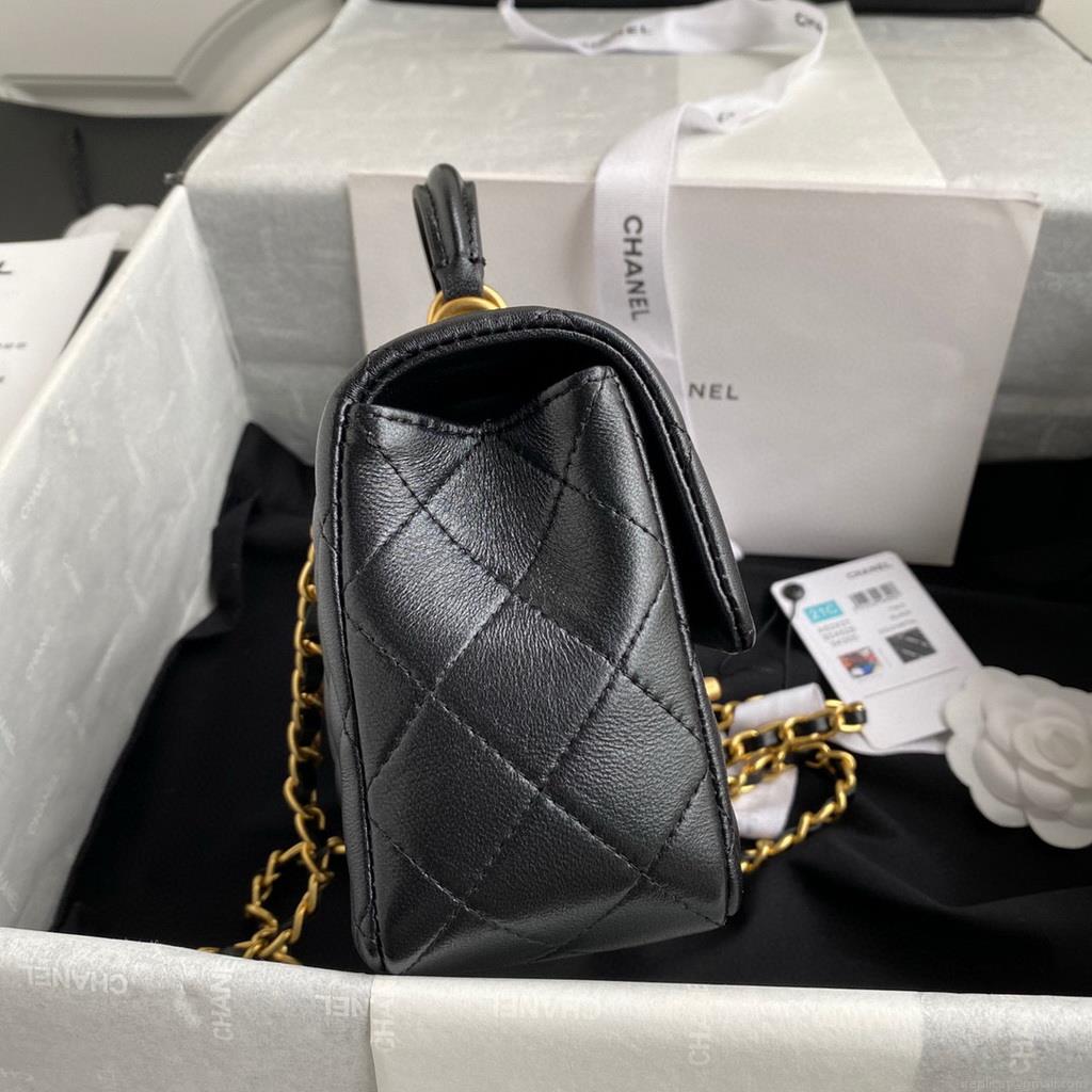 Chanel AS2431 Mini flap Lambskin bag with top handle Black