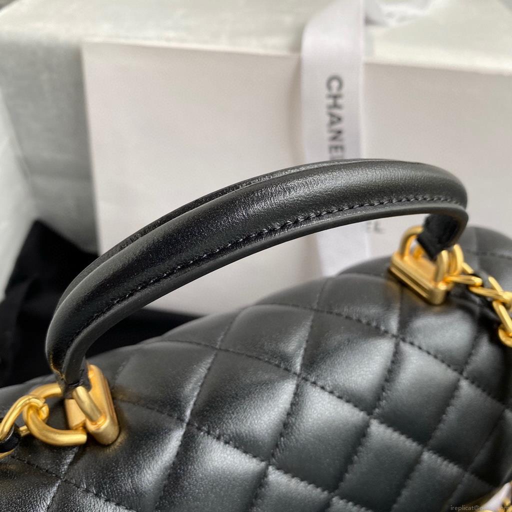 Chanel AS2431 Mini flap Lambskin bag with top handle Black