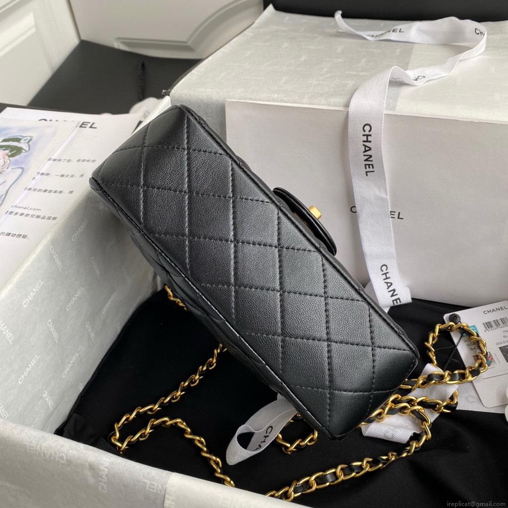 Chanel AS2431 Mini flap Lambskin bag with top handle Black