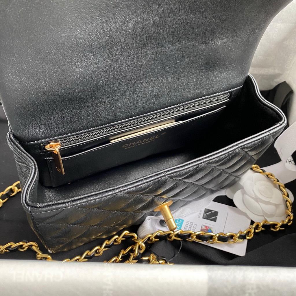 Chanel AS2431 Mini flap Lambskin bag with top handle Black
