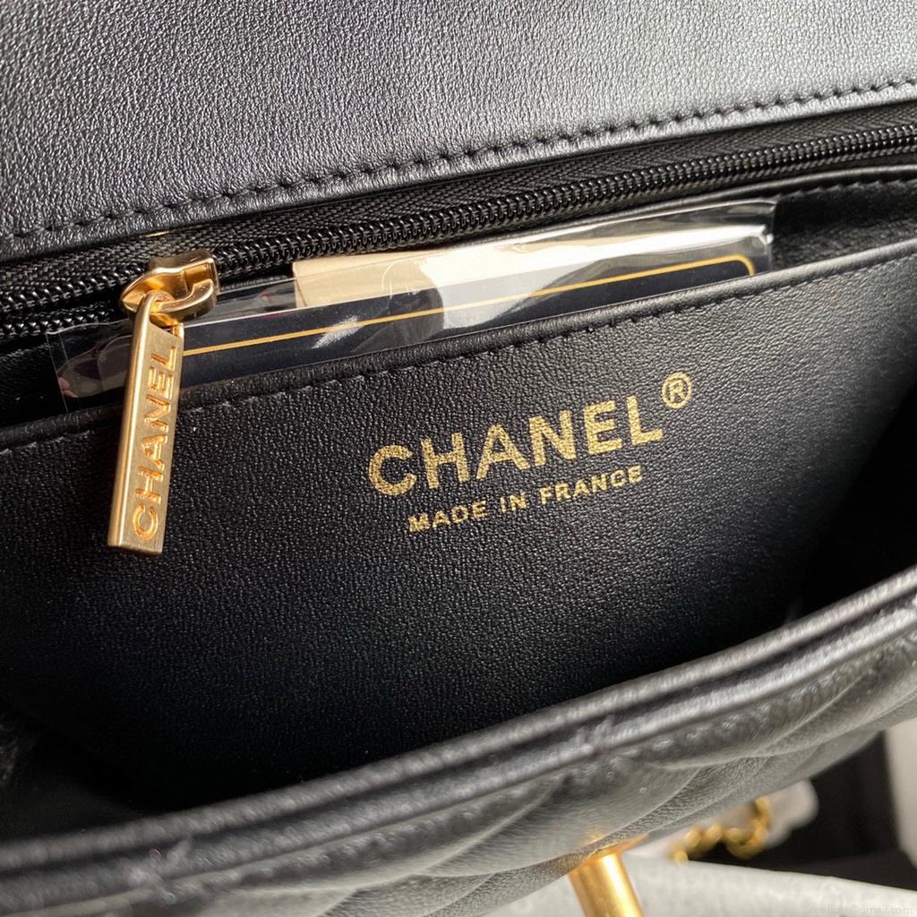 Chanel AS2431 Mini flap Lambskin bag with top handle Black