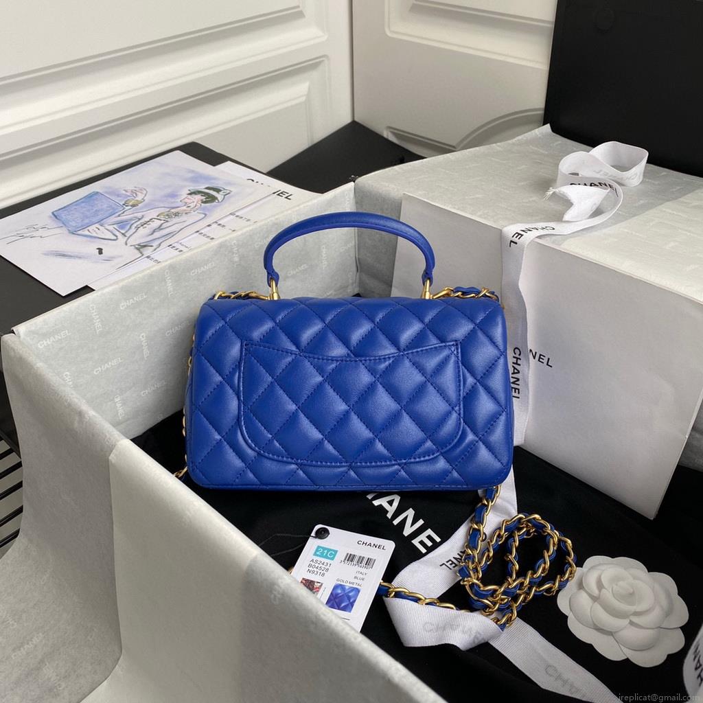 Chanel AS2431 Mini flap Lambskin bag with top handle Blue