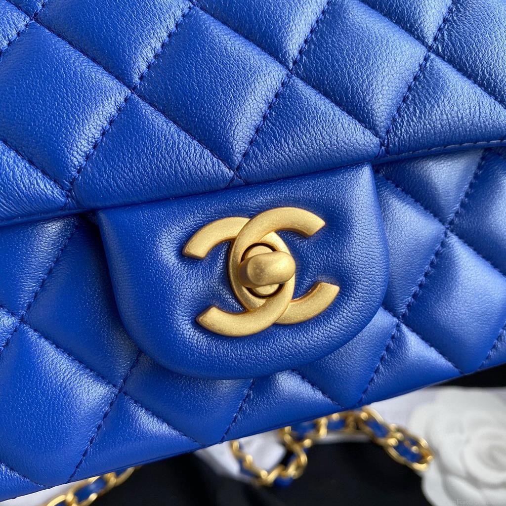Chanel AS2431 Mini flap Lambskin bag with top handle Blue