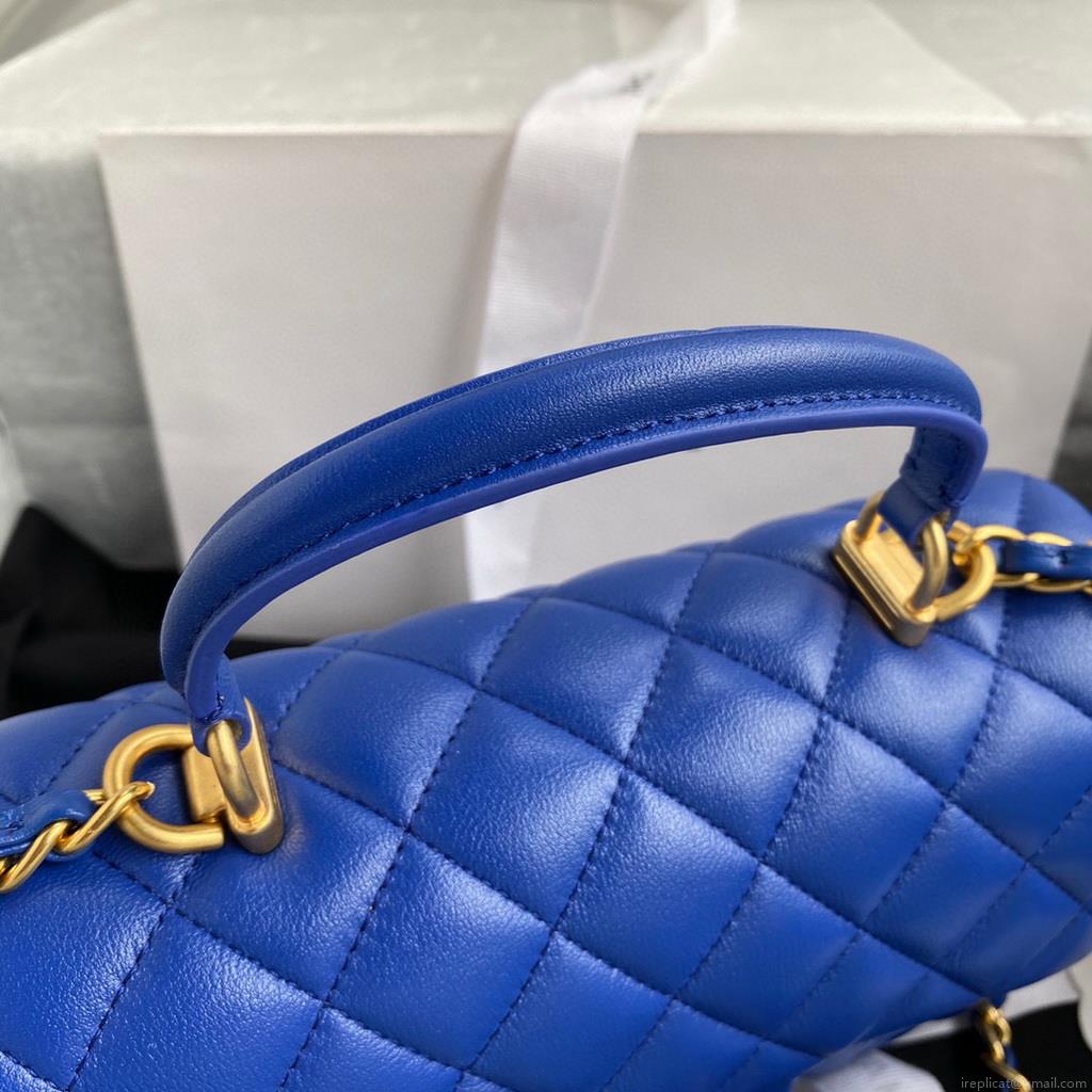 Chanel AS2431 Mini flap Lambskin bag with top handle Blue