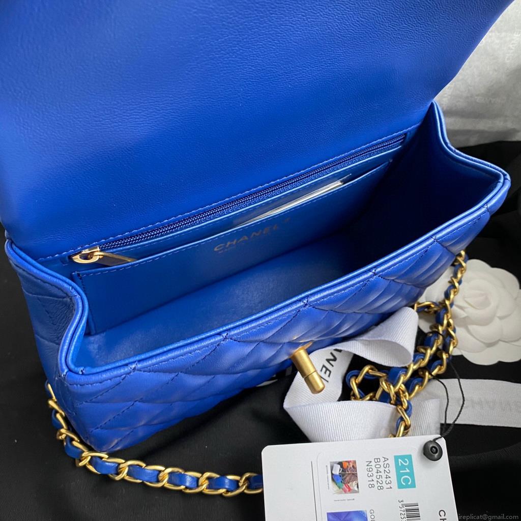 Chanel AS2431 Mini flap Lambskin bag with top handle Blue