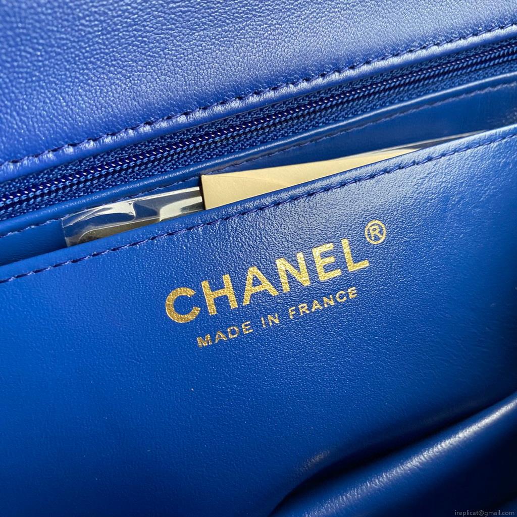 Chanel AS2431 Mini flap Lambskin bag with top handle Blue
