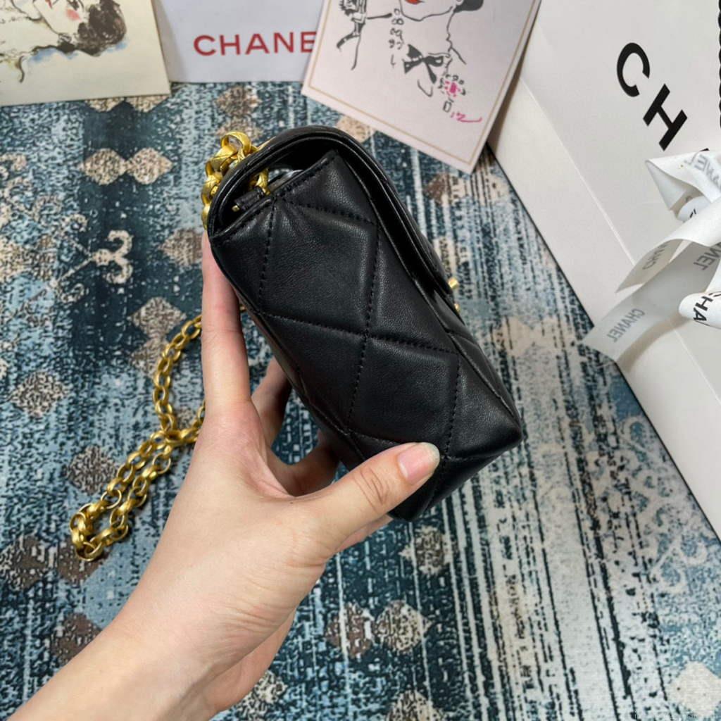 Chanel AS2693 Small Flap Bag Calfskin Gold Black