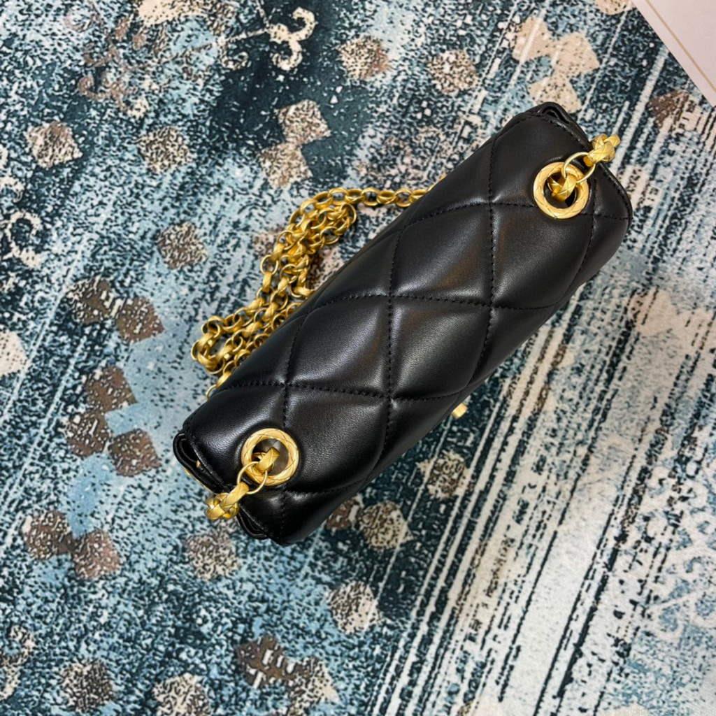 Chanel AS2693 Small Flap Bag Calfskin Gold Black