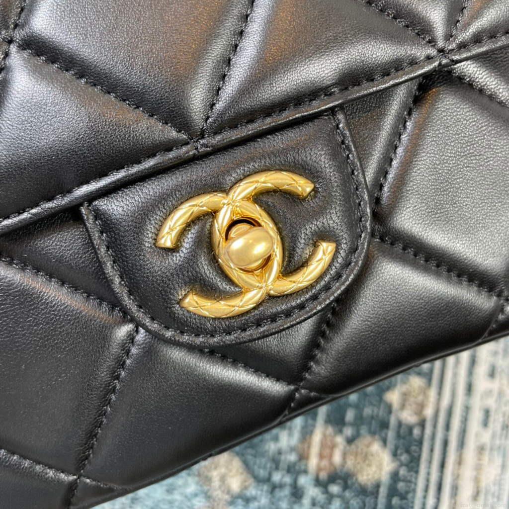 Chanel AS2693 Small Flap Bag Calfskin Gold Black