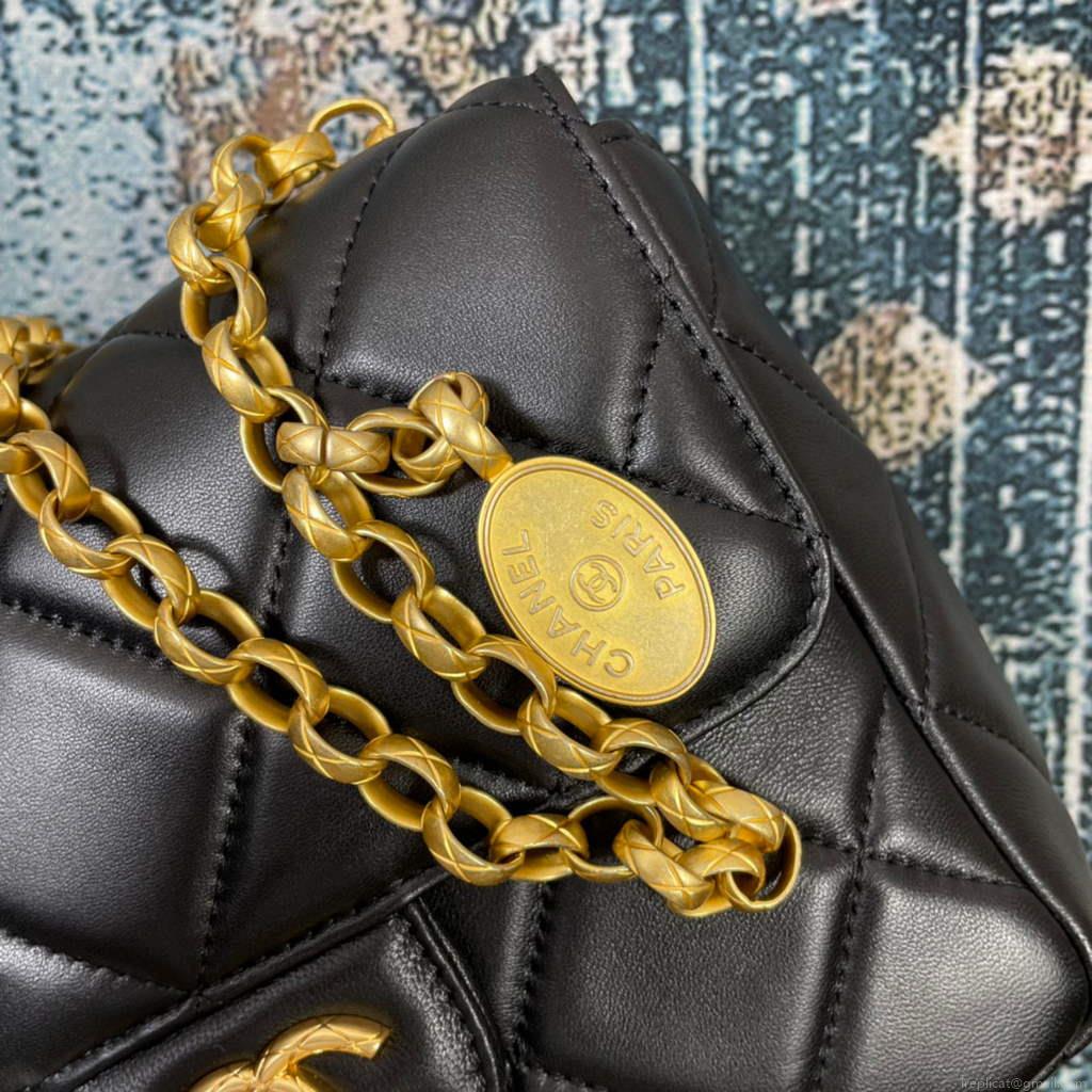 Chanel AS2693 Small Flap Bag Calfskin Gold Black