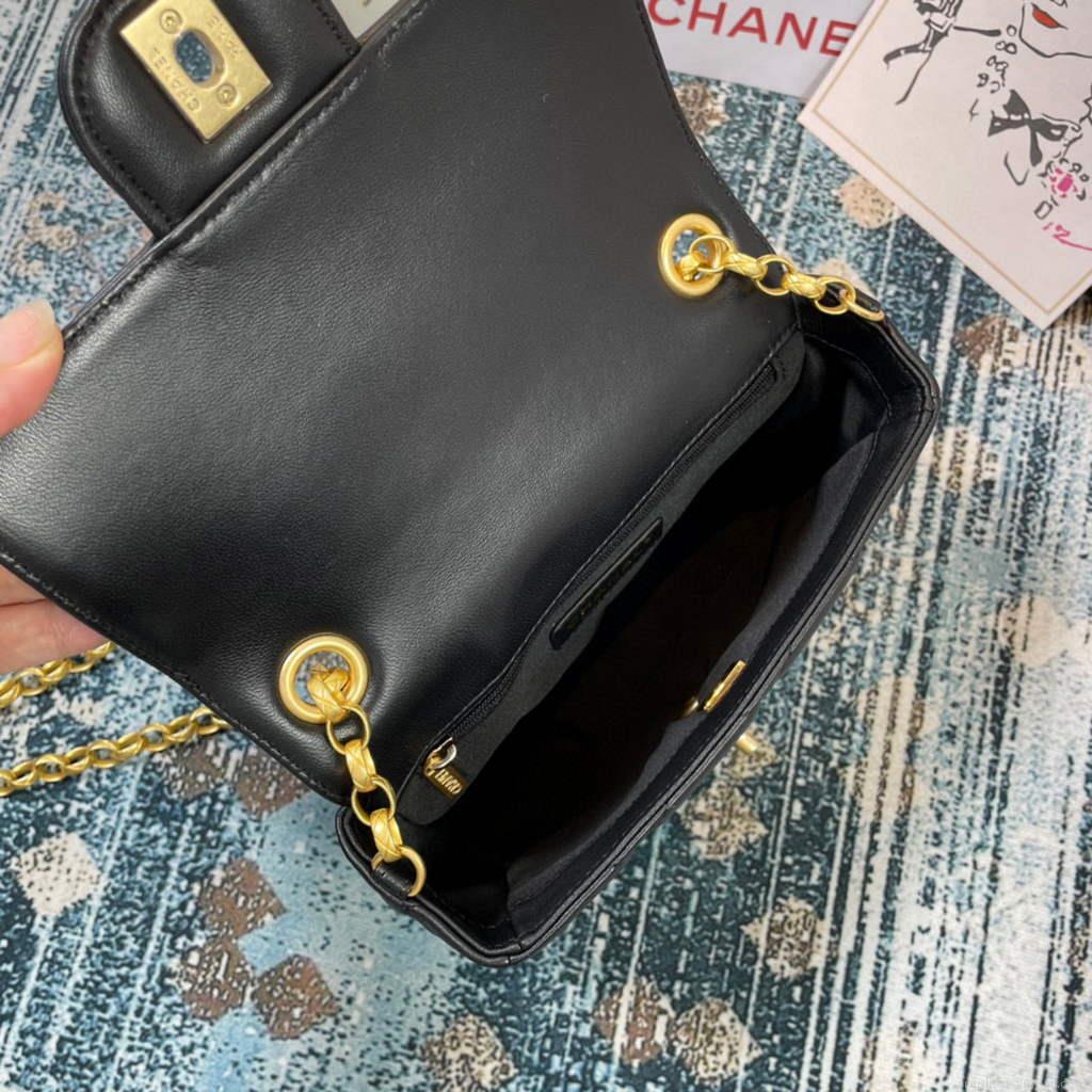 Chanel AS2693 Small Flap Bag Calfskin Gold Black