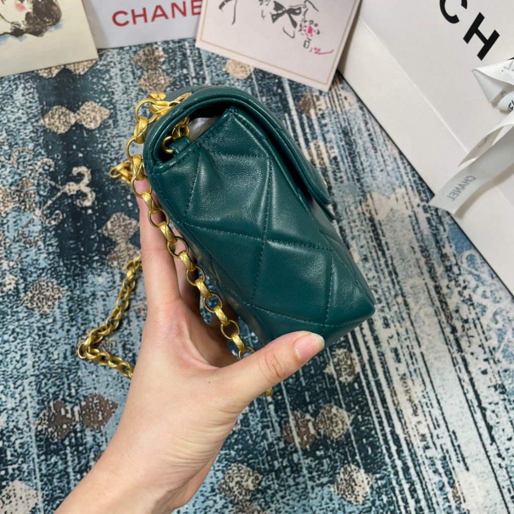 Chanel AS2693 Small Flap Bag Calfskin Gold Green