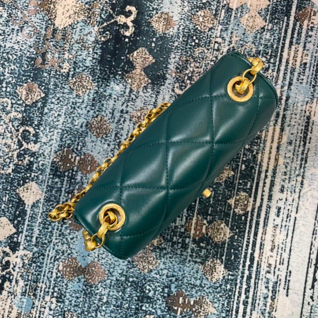 Chanel AS2693 Small Flap Bag Calfskin Gold Green