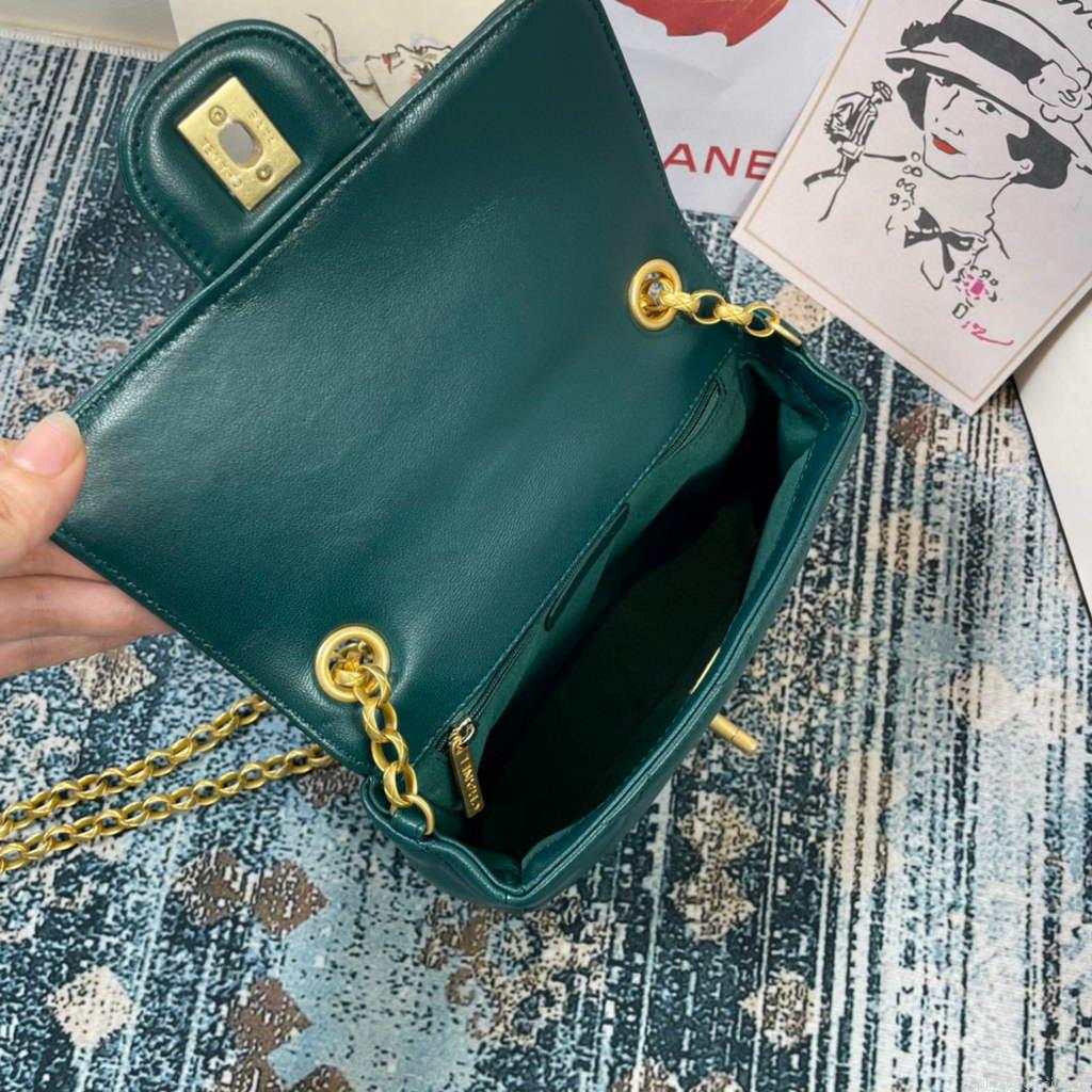 Chanel AS2693 Small Flap Bag Calfskin Gold Green