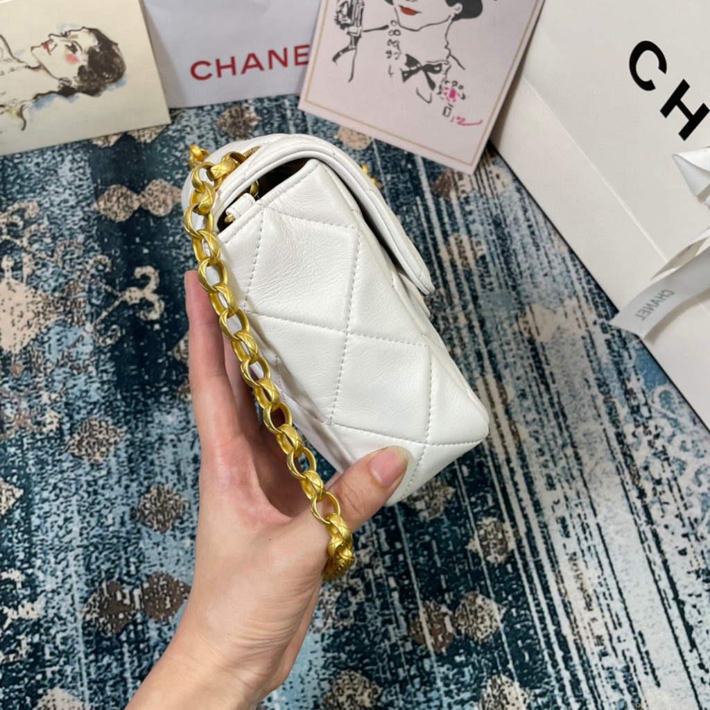 Chanel AS2693 Small Flap Bag Calfskin Gold White