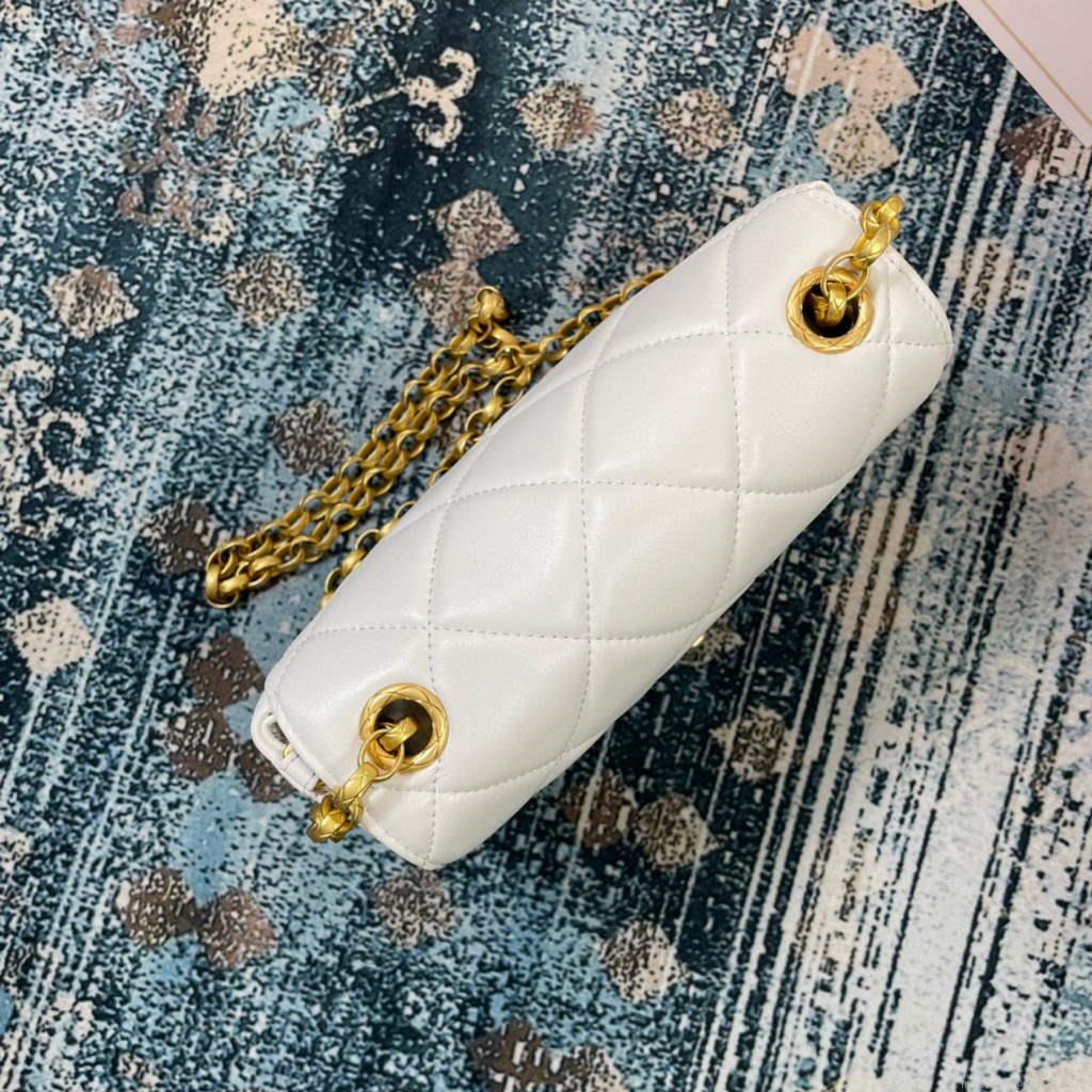 Chanel AS2693 Small Flap Bag Calfskin Gold White
