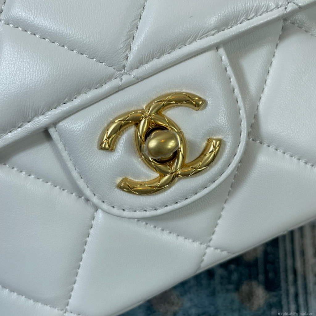 Chanel AS2693 Small Flap Bag Calfskin Gold White