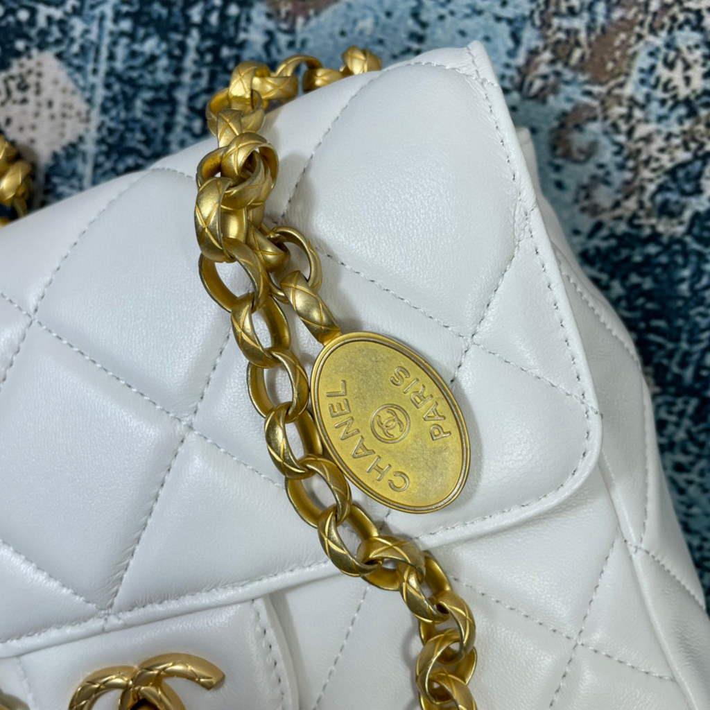 Chanel AS2693 Small Flap Bag Calfskin Gold White