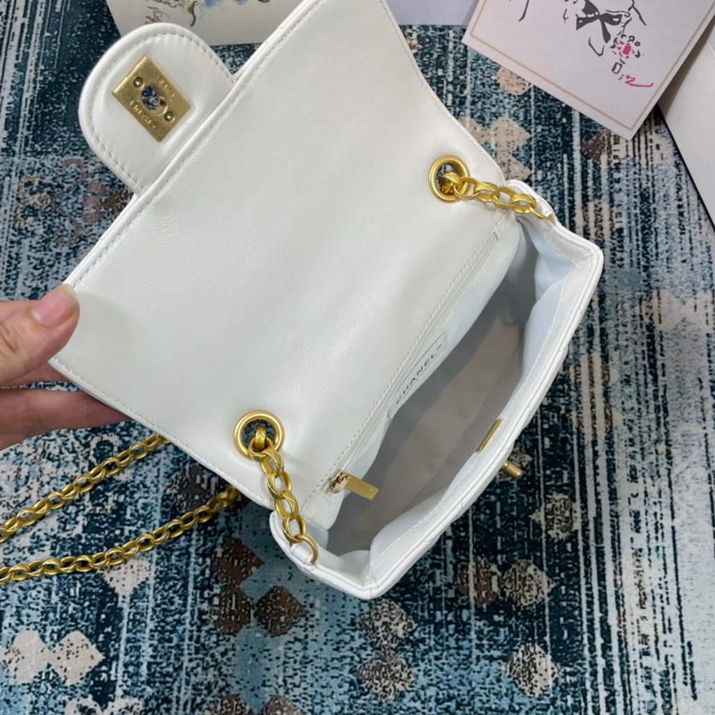 Chanel AS2693 Small Flap Bag Calfskin Gold White