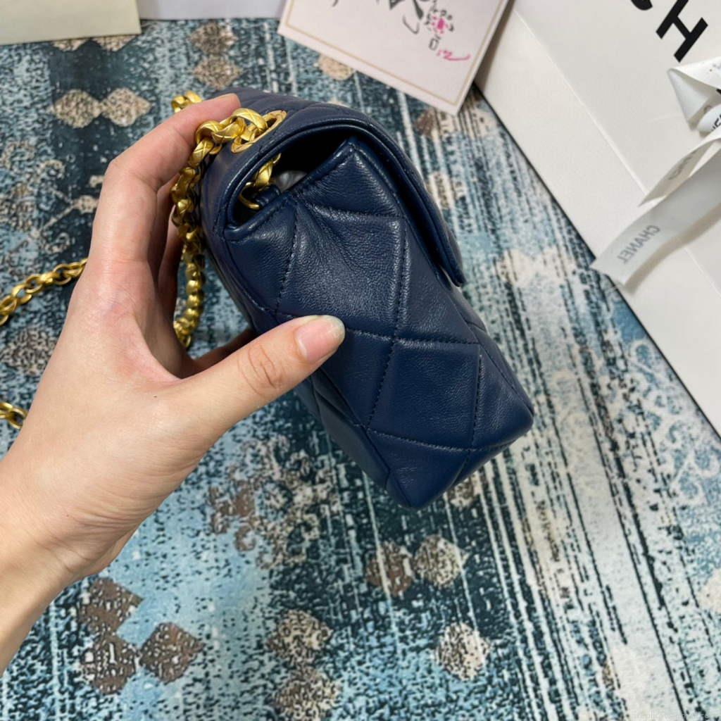 Chanel AS2693 Small Flap Bag Calfskin Gold Navy Blue