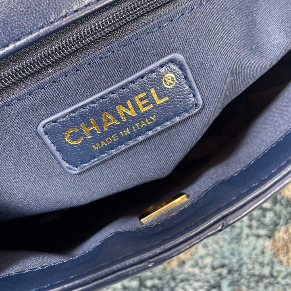 Chanel AS2693 Small Flap Bag Calfskin Gold Navy Blue