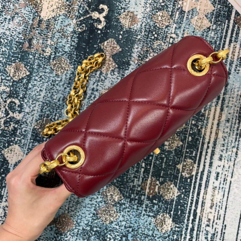 Chanel AS2693 Small Flap Bag Calfskin Gold Wine Red