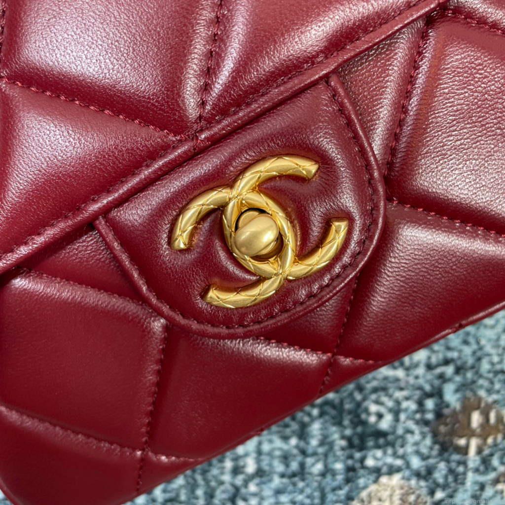 Chanel AS2693 Small Flap Bag Calfskin Gold Wine Red