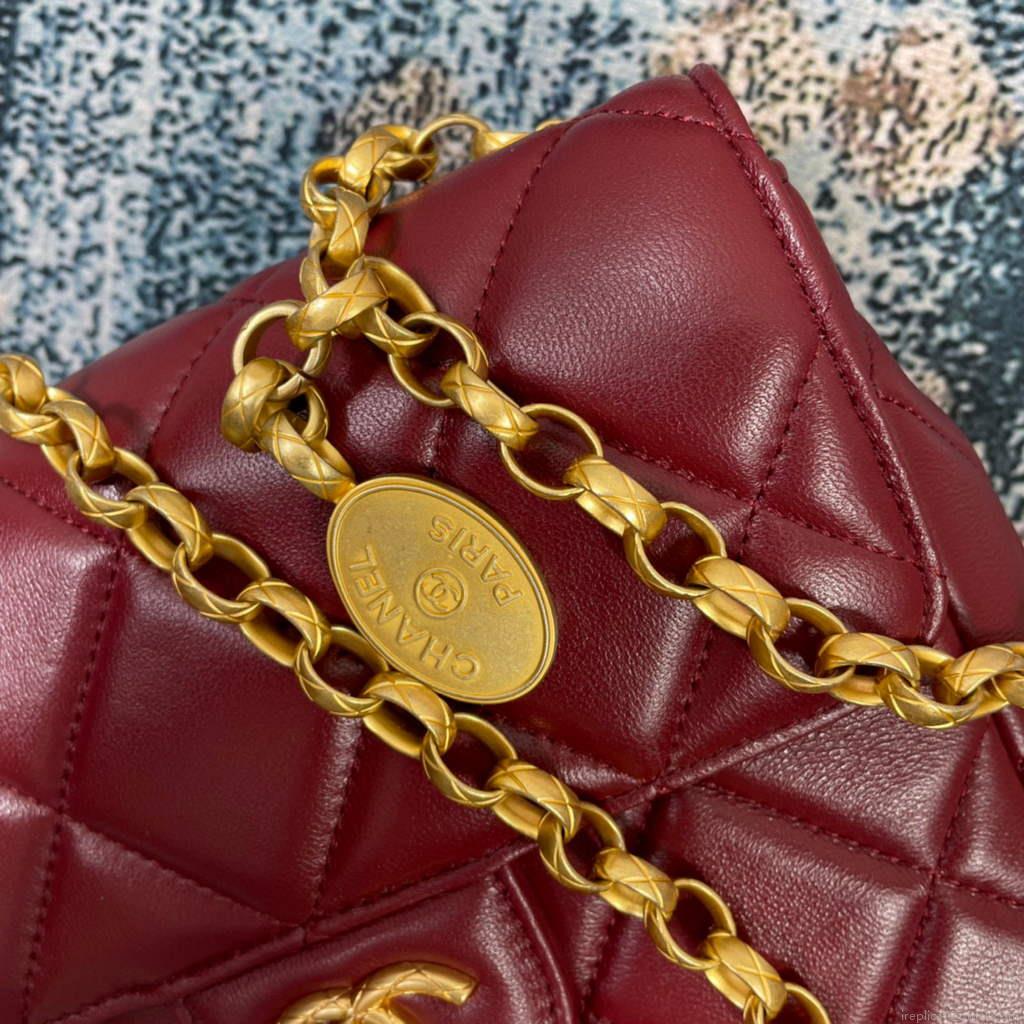 Chanel AS2693 Small Flap Bag Calfskin Gold Wine Red