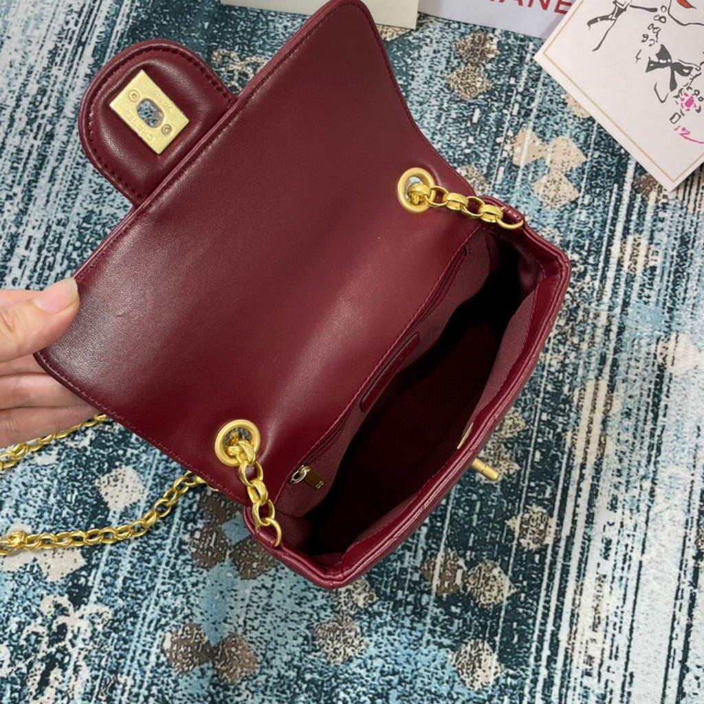 Chanel AS2693 Small Flap Bag Calfskin Gold Wine Red