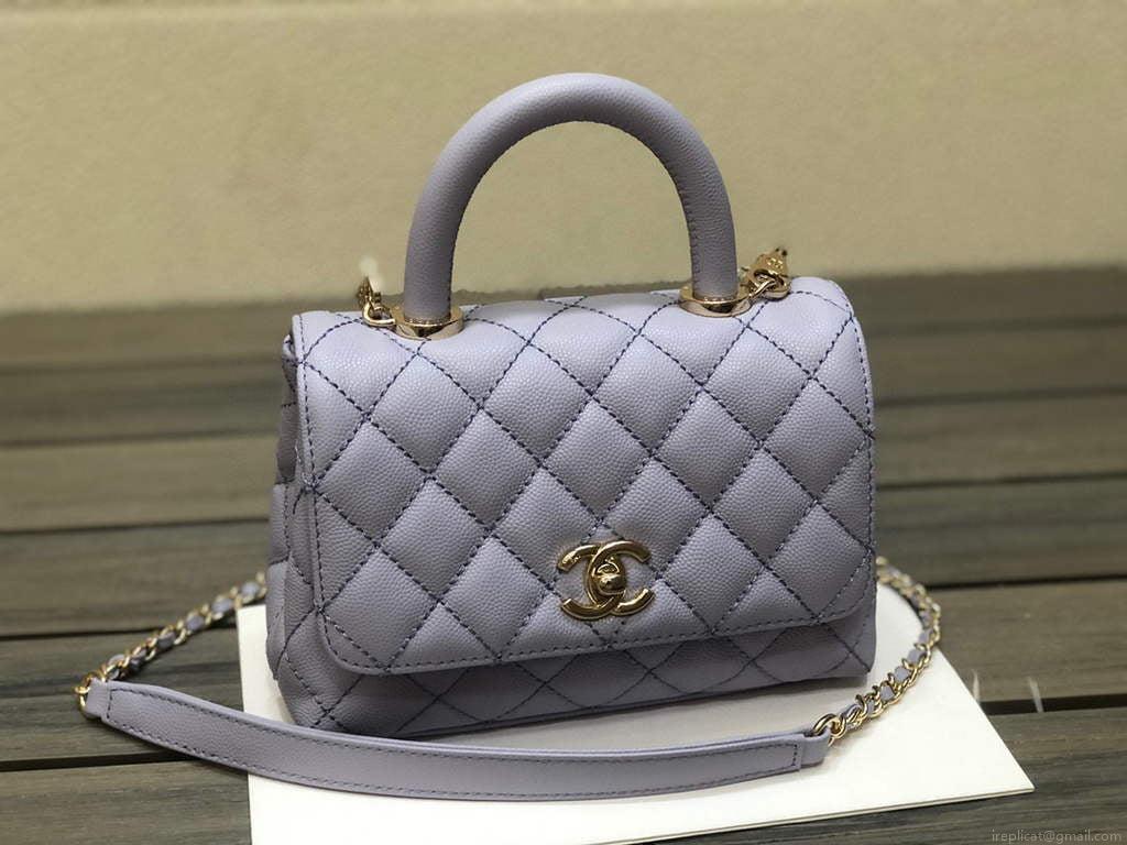 Chanel AS2215 mini flap bag with top handle Bag light blue