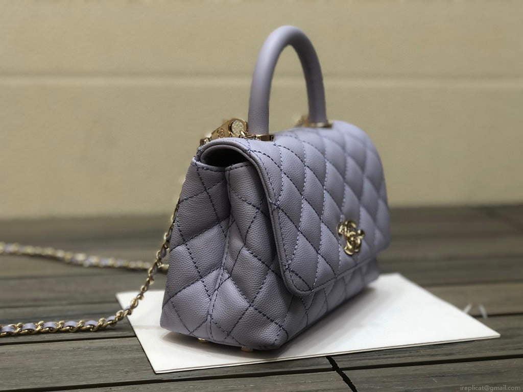 Chanel AS2215 mini flap bag with top handle Bag light blue