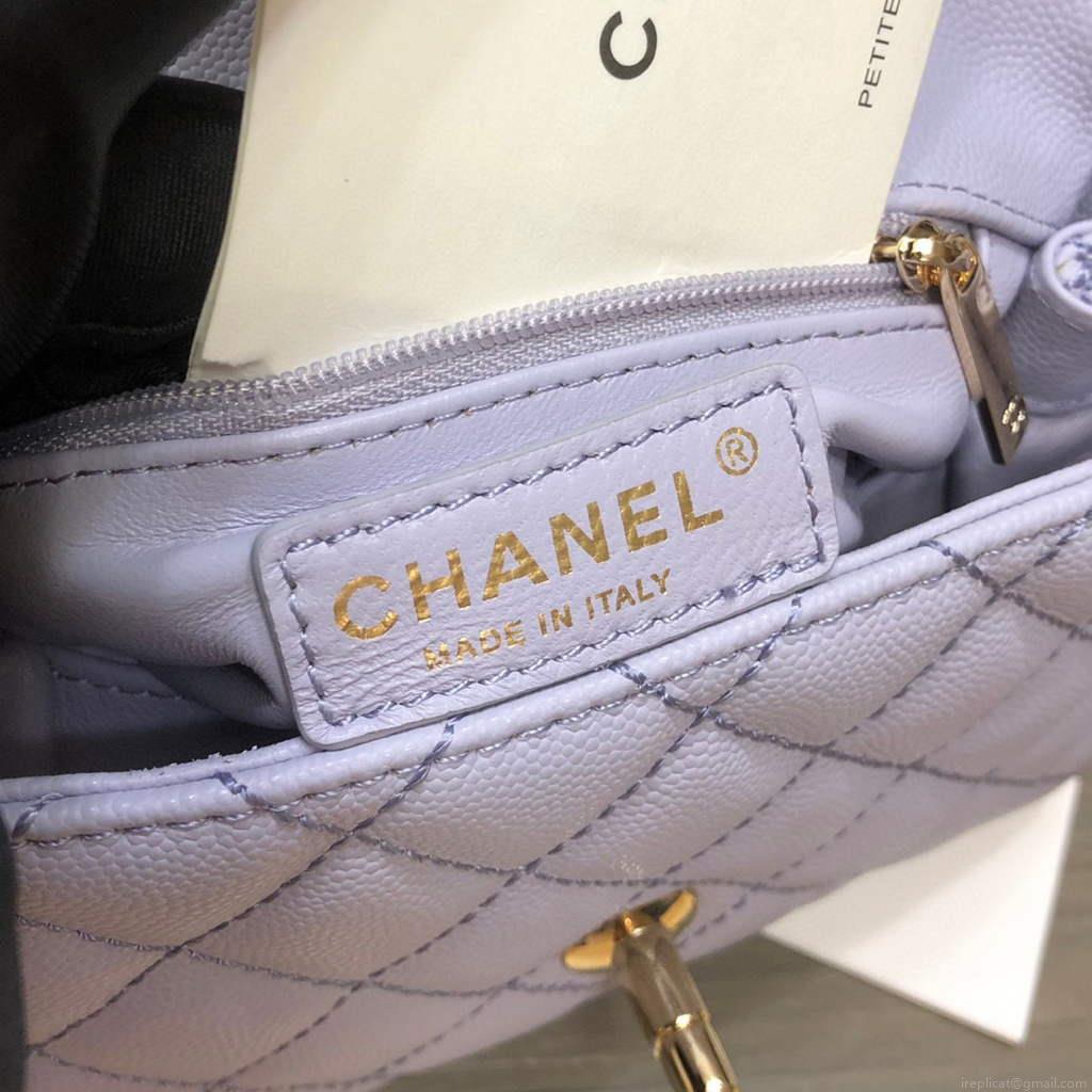 Chanel AS2215 mini flap bag with top handle Bag light blue